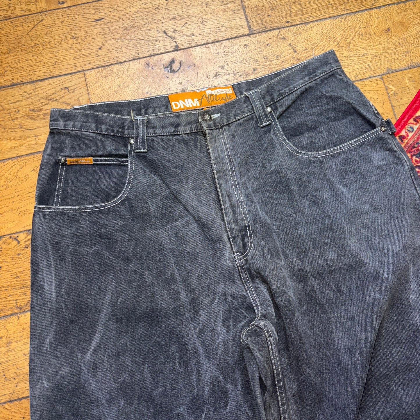 Vintage Akademiks Washed Black Grey Embroidered Y2K Hip Hop Baggy Jeans - 40R