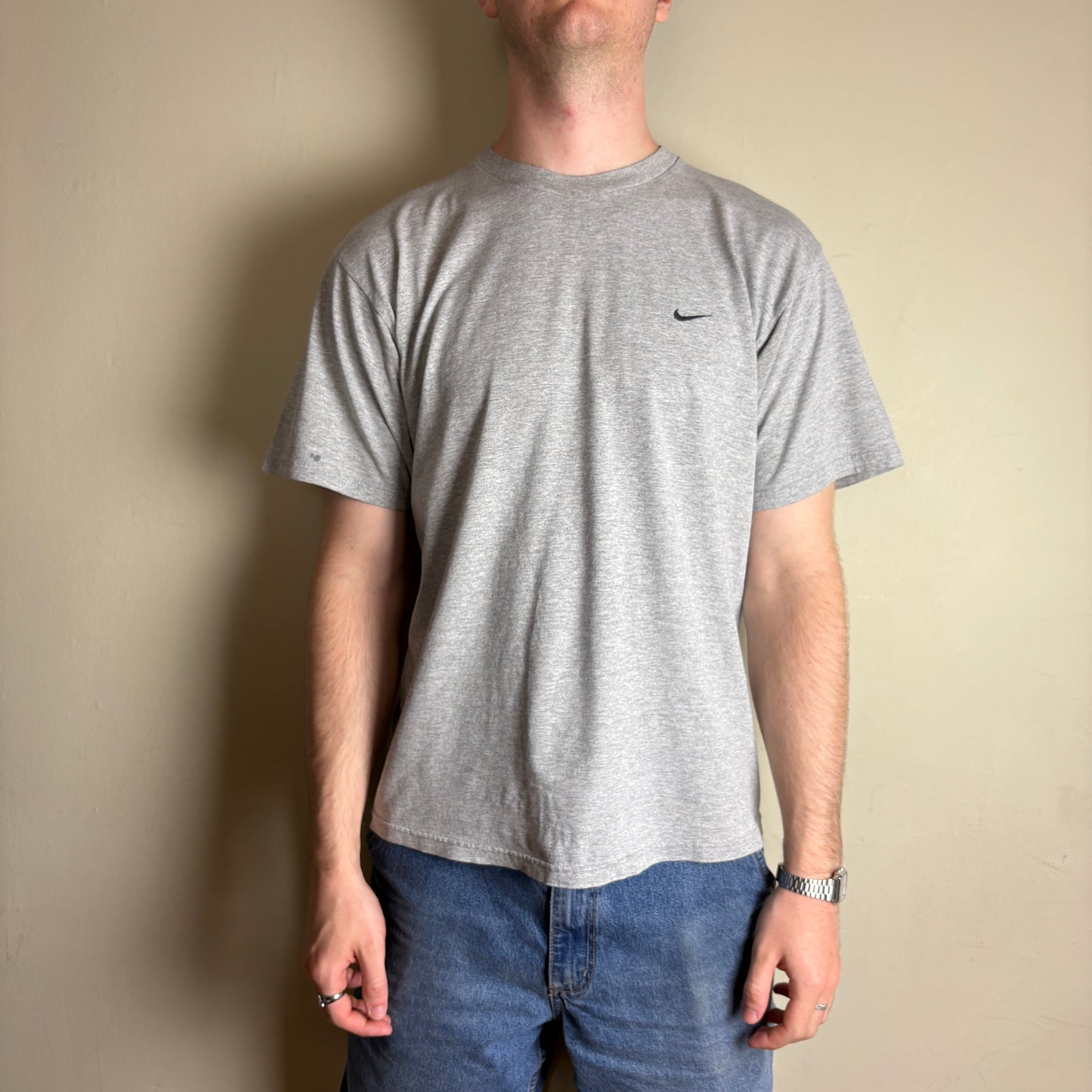 Vintage 90s Nike Grey Embroidered Swoosh T-Shirt - M