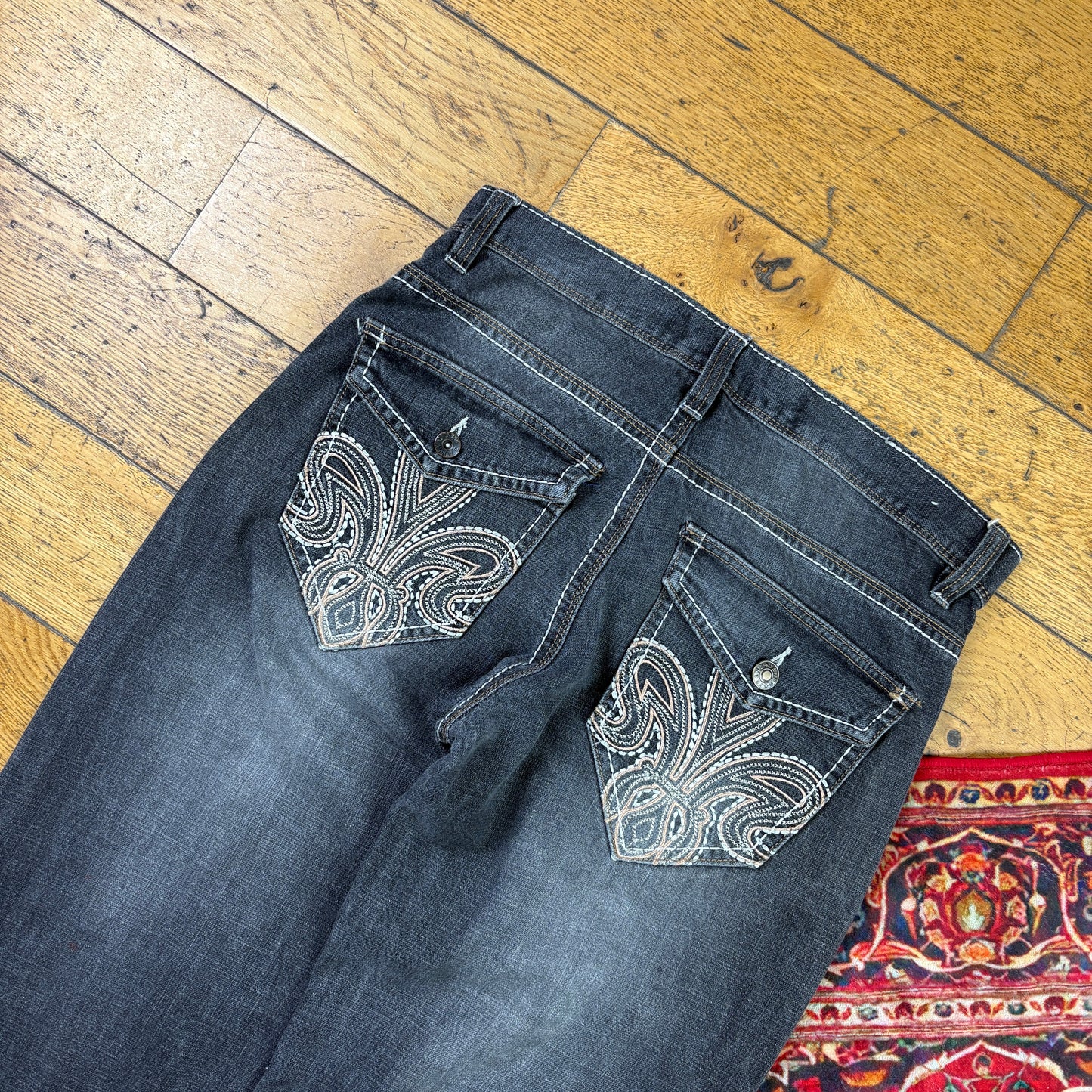 Vintage Avirex Black Embroidered Y2K Hip Hop Baggy Jeans - 32