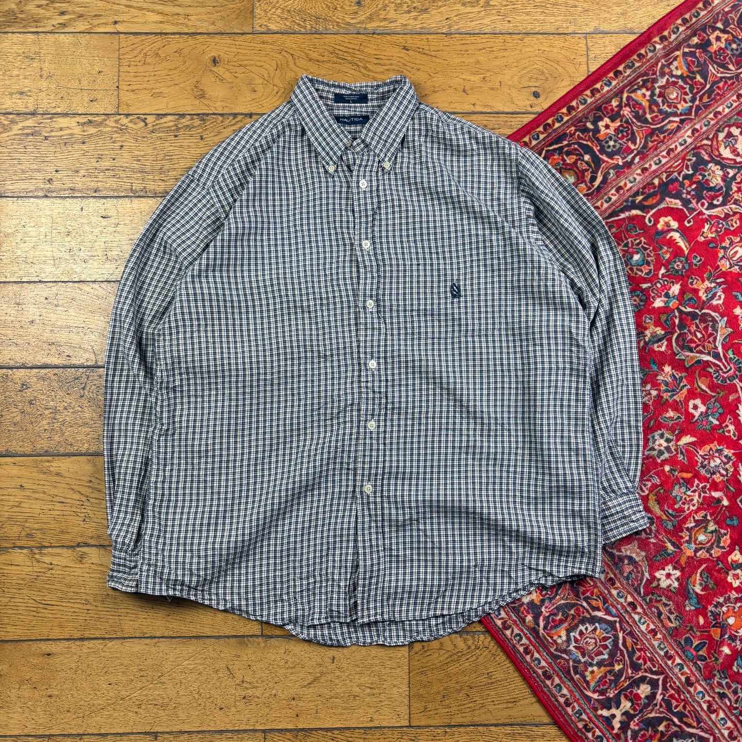 Vintage Nautica Grey Check Embroidered Shirt - XL