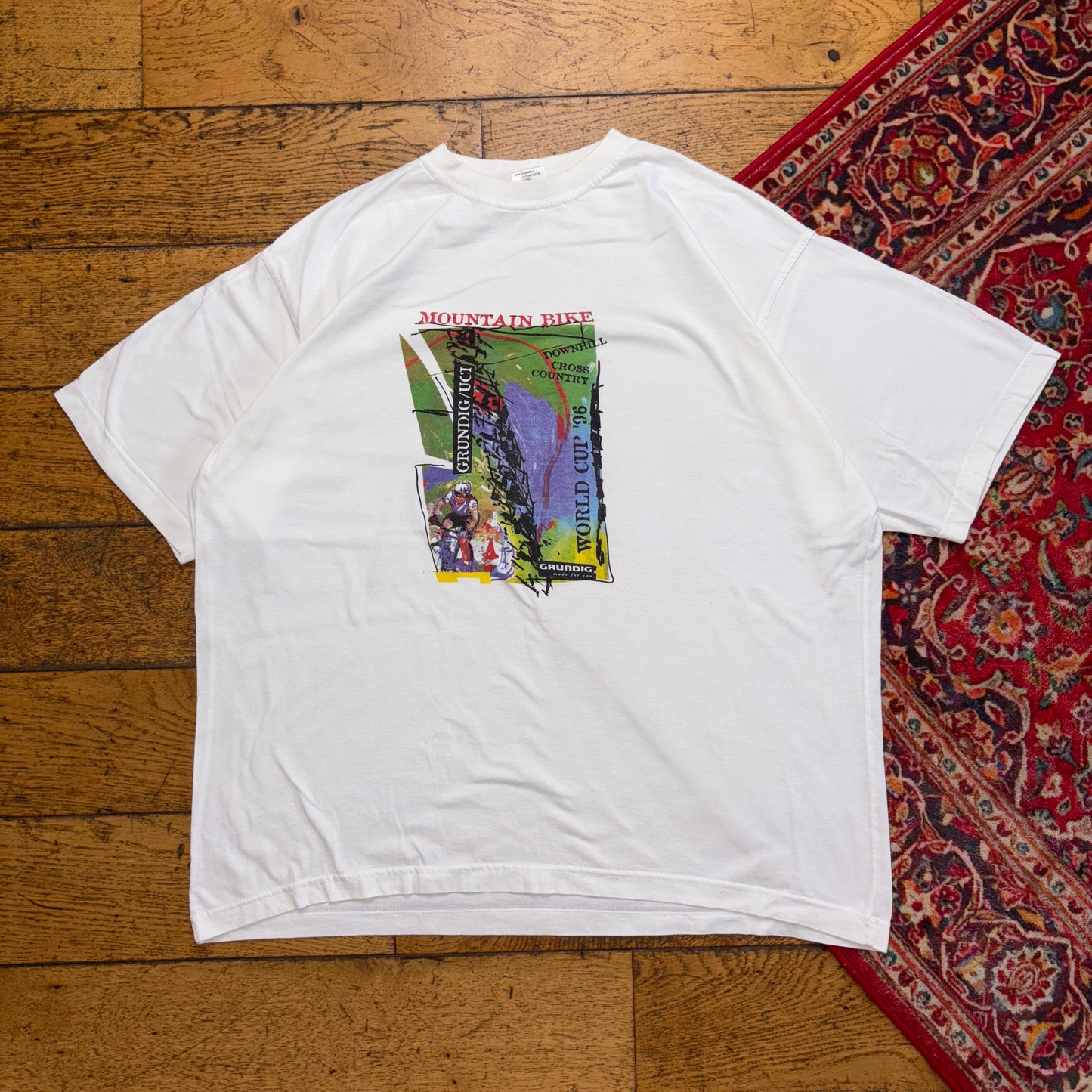 Vintage 1996 Mountain Bike Grundig White Single Stitch Graphic T-Shirt - L