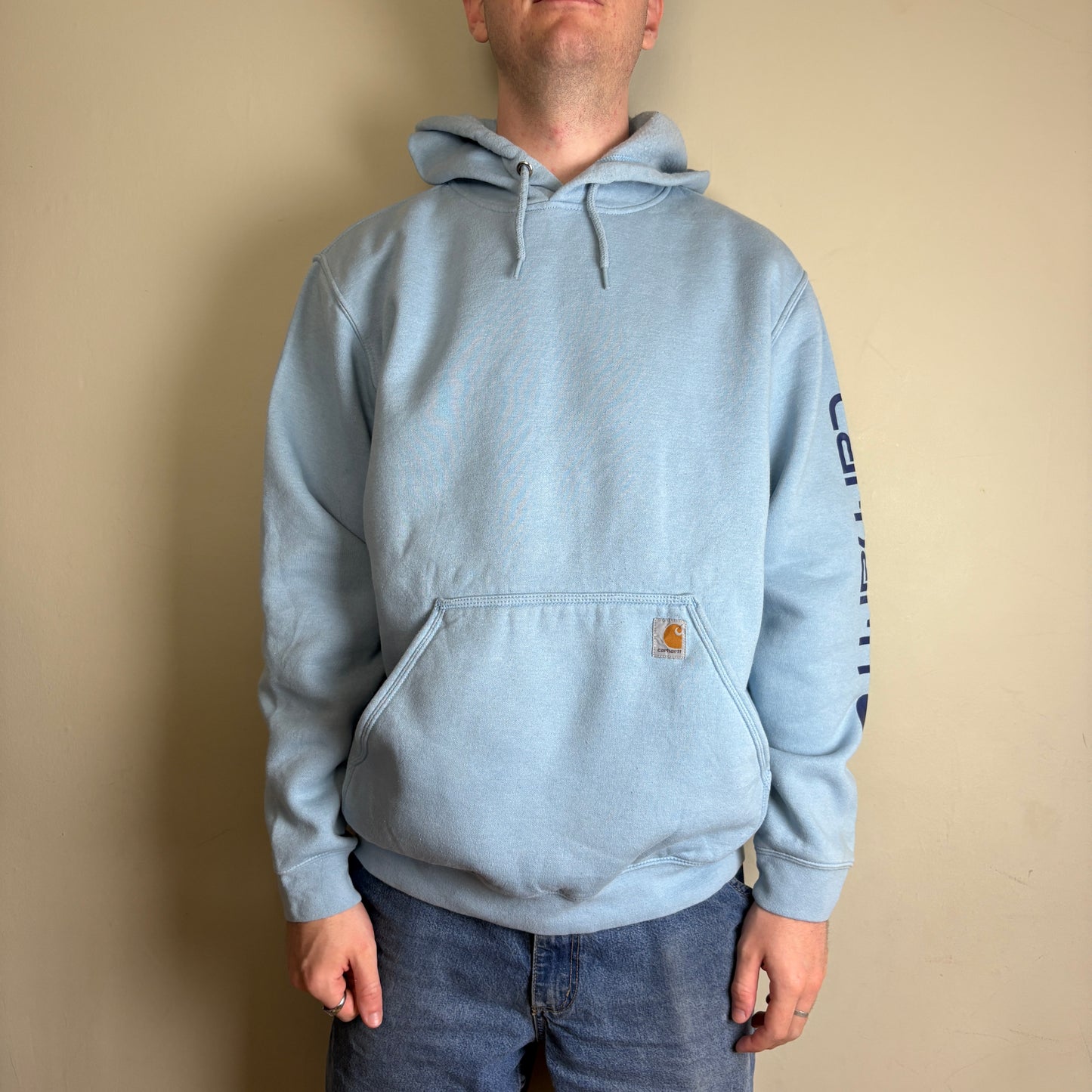 Vintage Carhartt Light Blue Hoodie Sweatshirt - L