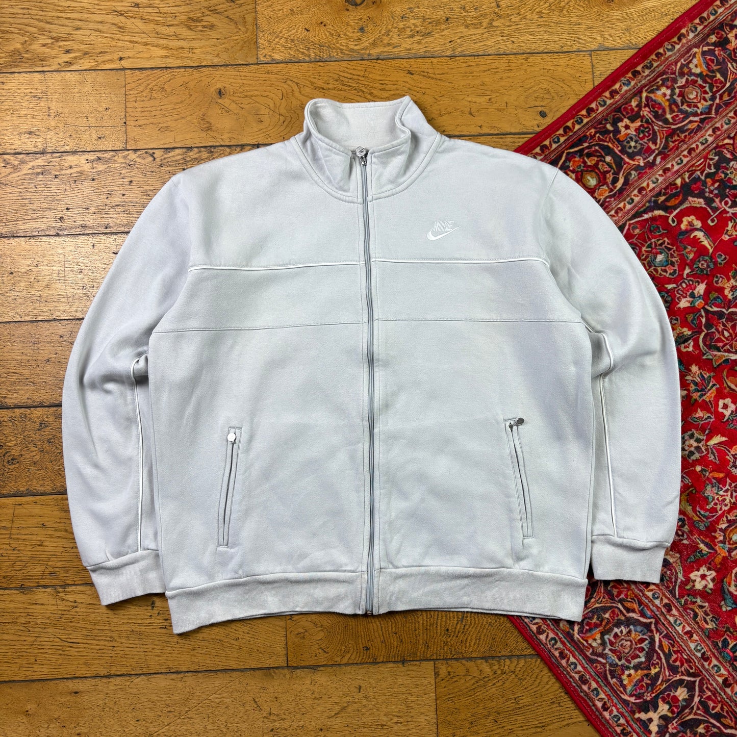 Vintage Nike Light Grey Blue Zip Embroidered Sweatshirt - XL