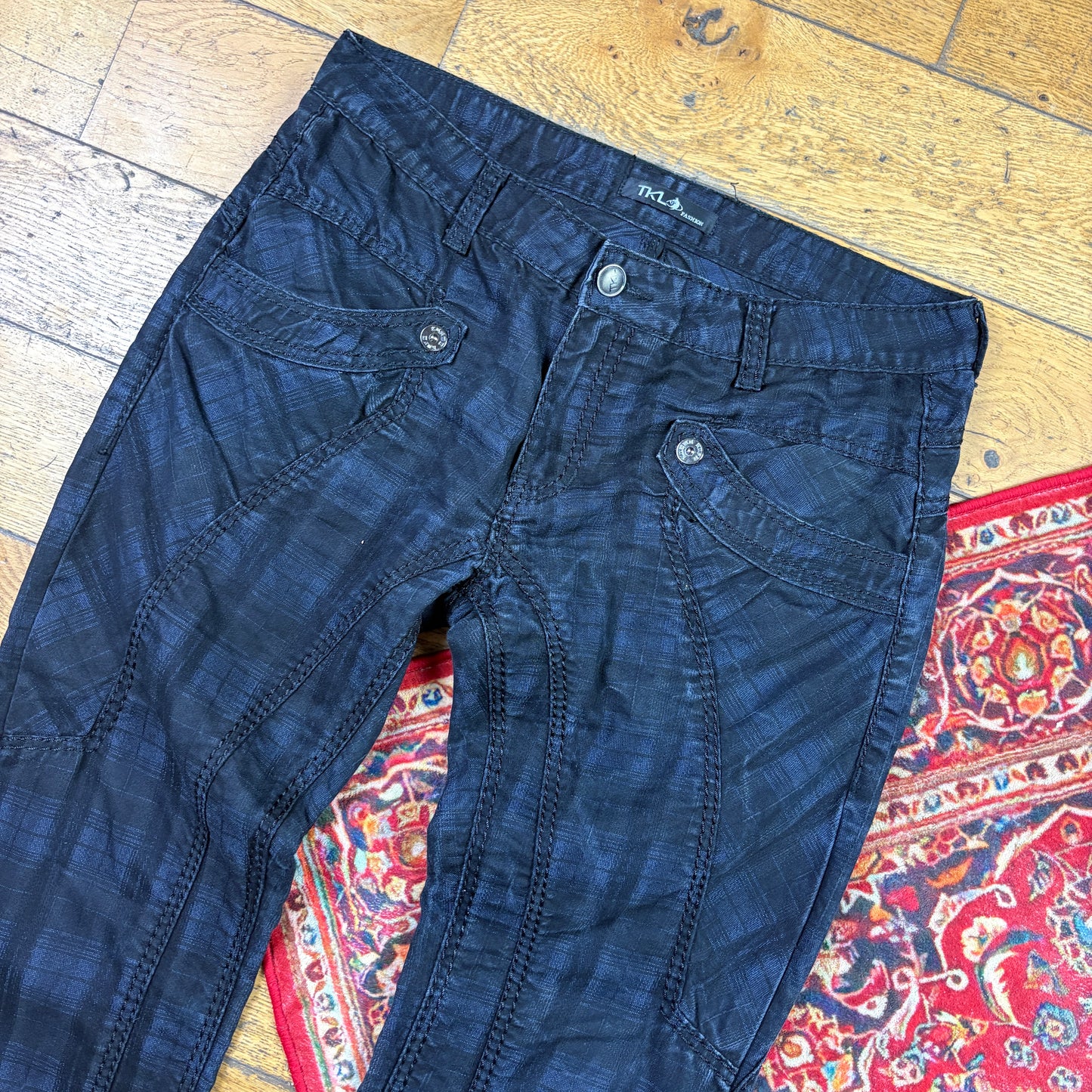 Vintage Black Check Y2K Hip Hop Straight Jeans - 36