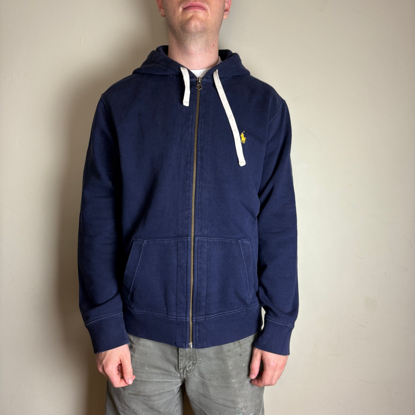 Vintage Ralph Lauren Navy Blue Zip Hoodie Embroidered Sweatshirt - XL