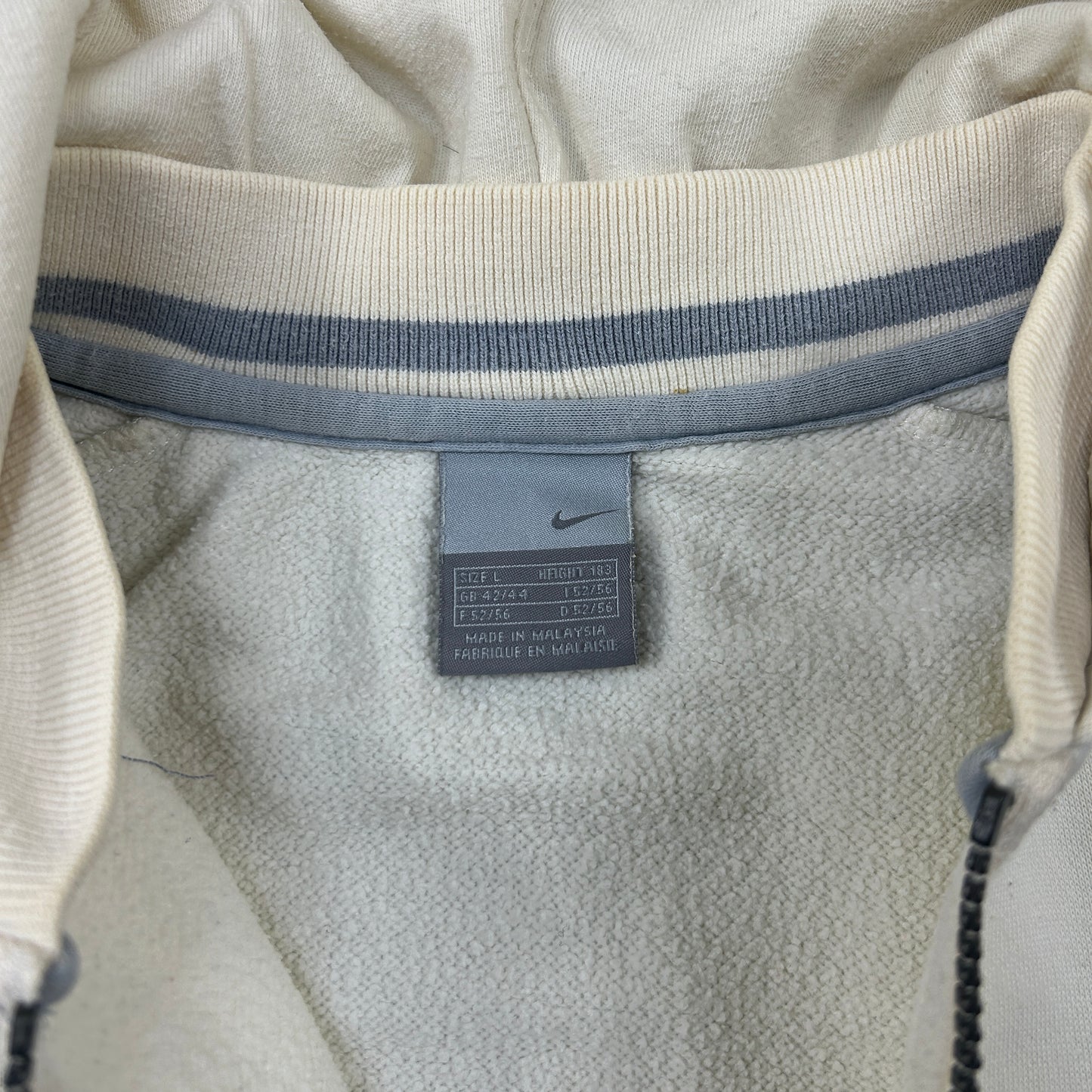 Vintage 00s Nike Cream Zip Hoodie Embroidered Sweatshirt - L