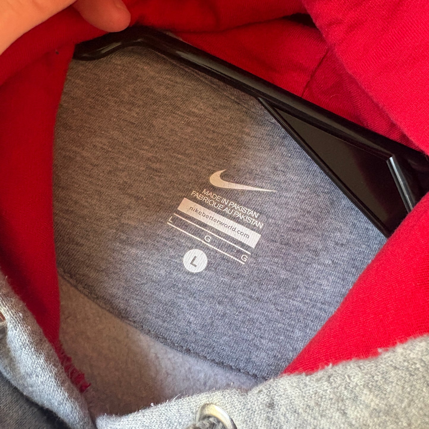 Vintage Nike Grey Spellout Womens Embroidered Hoodie Sweatshirt - L