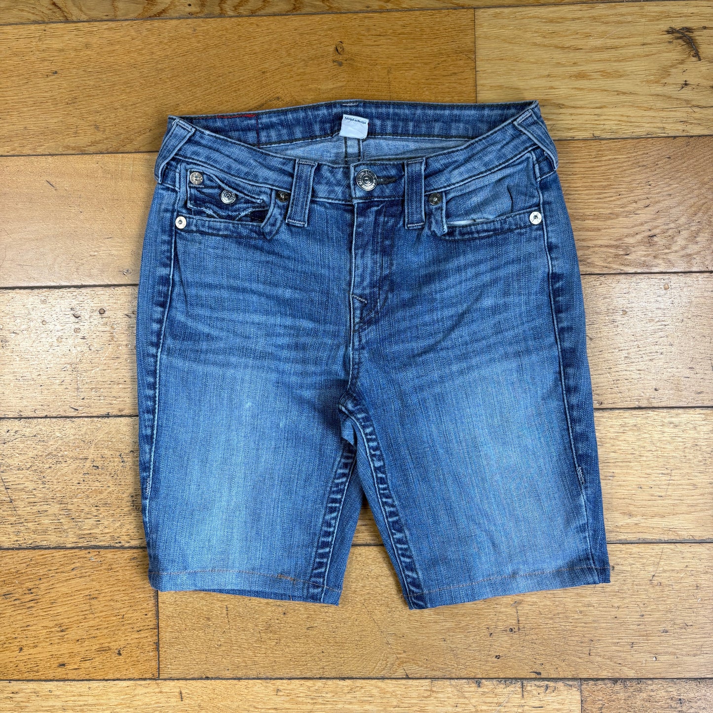 Vintage True Religion Blue Embroidered Y2K Shorts Jorts - 28