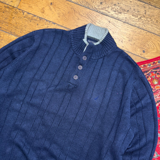 Vintage Nautica Navy Embroidered Knit Jumper - 2XL
