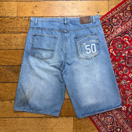 Vintage G Unit 50 Cent Blue Embroidered Y2K Hip Hop Baggy Jeans Shorts Jorts -40