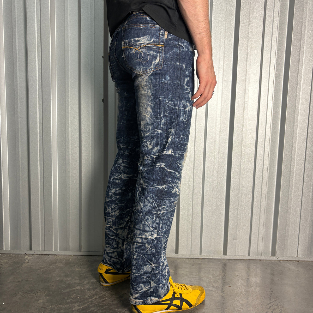 Embroidered Blue Acid Wash Grunge Japanese Denim Hip Hop Y2K Baggy Jeans - 32R
