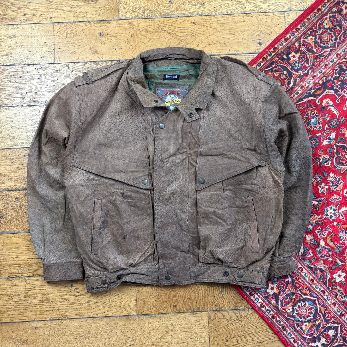 Vintage Bomber Suede Aviator Brown Leather Jacket - L
