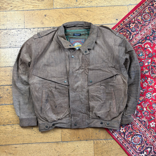Vintage Bomber Suede Aviator Brown Leather Jacket - L