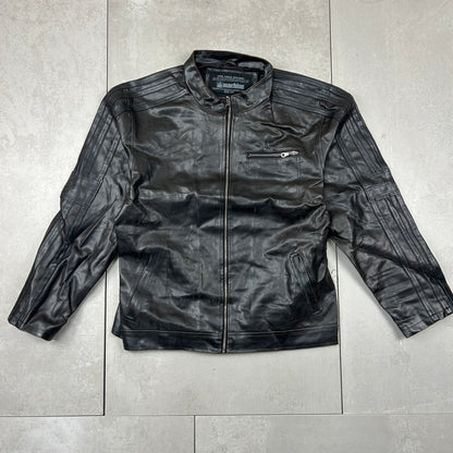 Vintage Biker Motorbike Black Leather Bomber Jacket - XXL