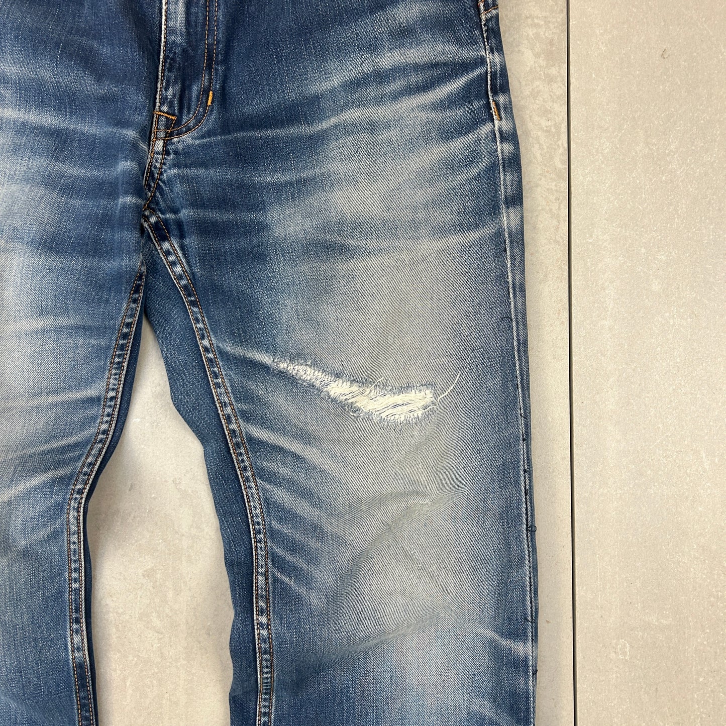 Vintage Rare Big Train Embroidered Japanese Denim Blue Straight Jeans - 34