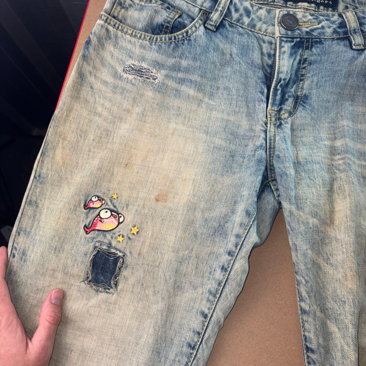 Embroidered Jizo Blue Capri Anime Japanese Denim Hip Hop Y2K Jeans - 32