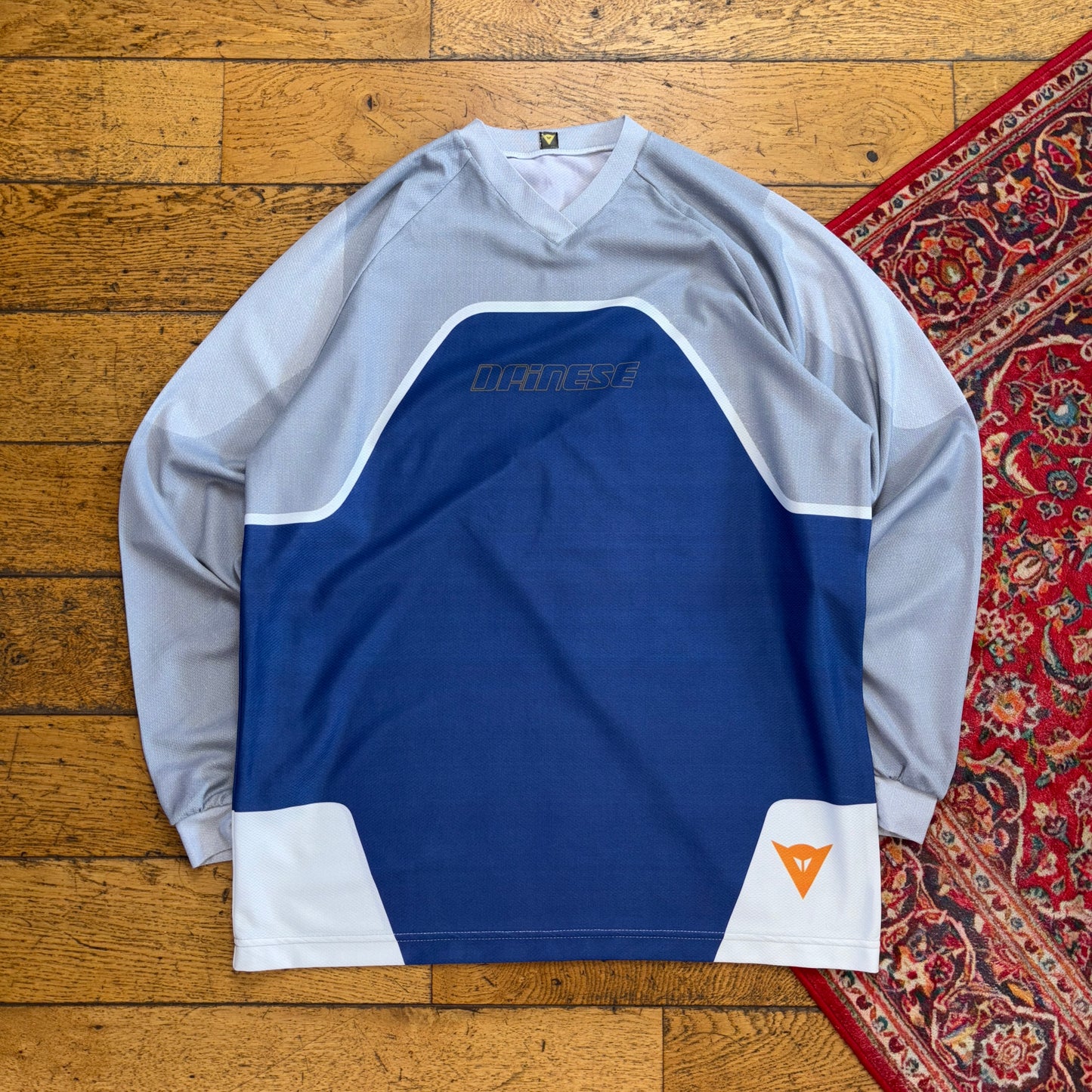 Vintage Dainese Long Sleeve Grey Blue Racing Motorbike Cycling T-Shirt - L