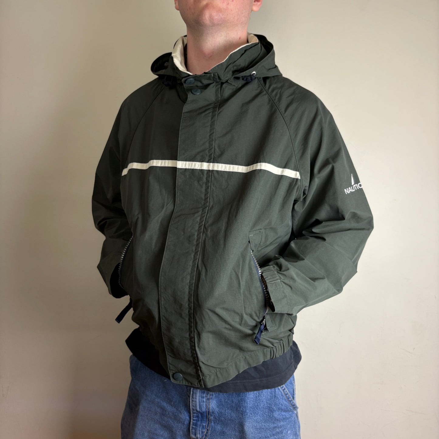 Vintage Nautica Green Waterproof Sailing Jacket - M