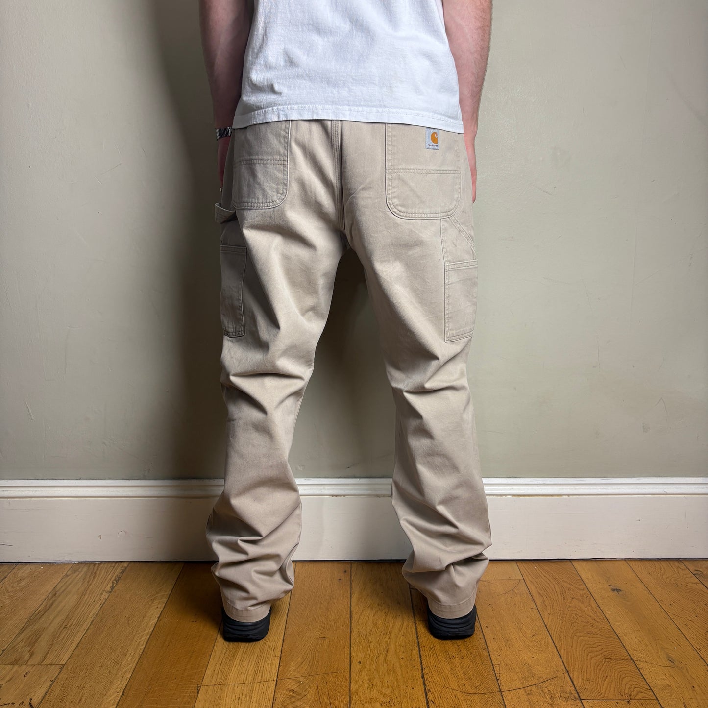 Vintage Carhartt Cream Workwear Carpenter Baggy Trousers - 38R