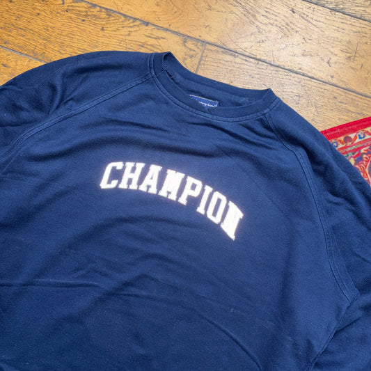 Vintage Champion Navy Boxy Embroidered Sweatshirt - 2XL