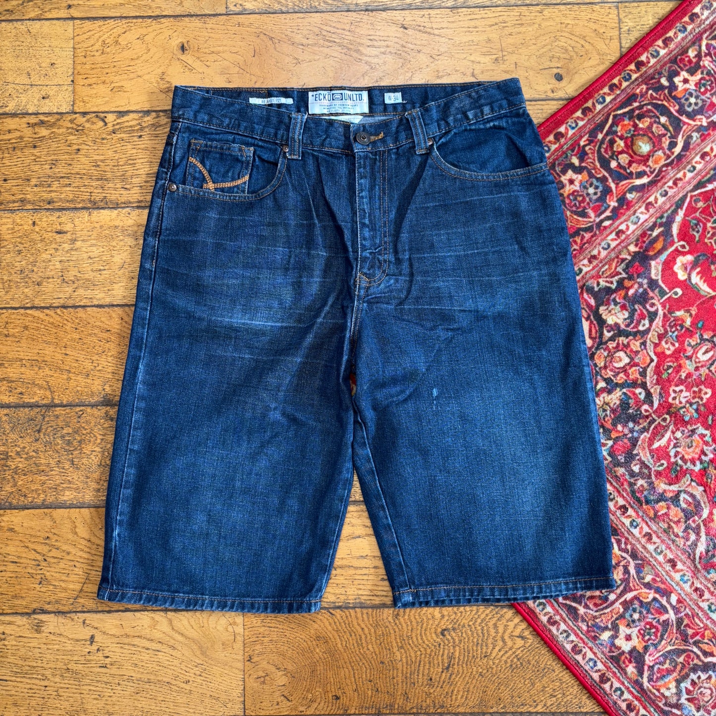 Vintage Ecko UNLTD Blue Embroidered Hip Hop Baggy Shorts Jorts - 34