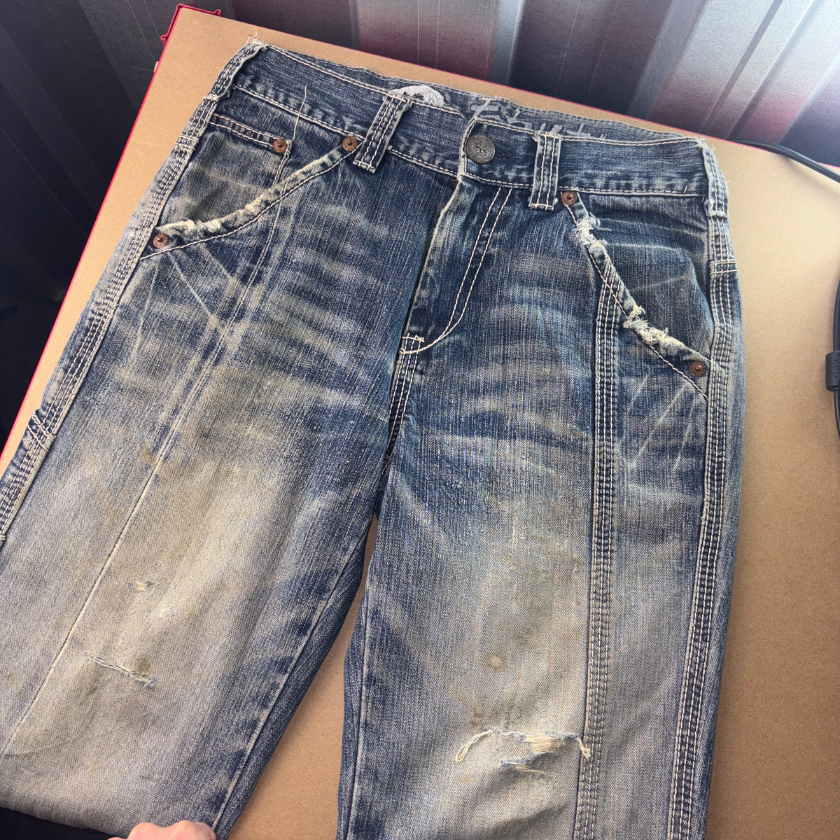 Big Train Embroidered Blue Japanese Denim Hip Hop Y2K Baggy Jeans - 28S