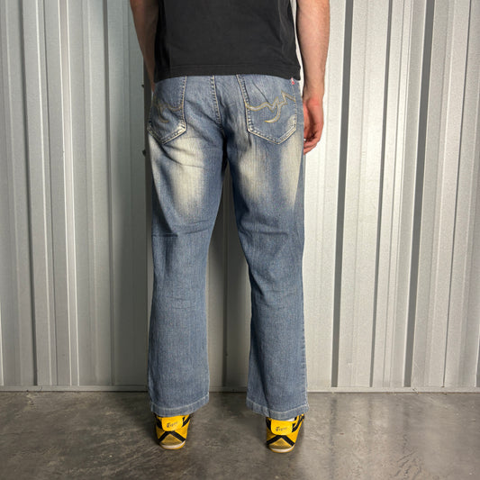 Ice Point Embroidered Blue Japanese Denim Hip Hop Y2K Baggy Jeans - 34S
