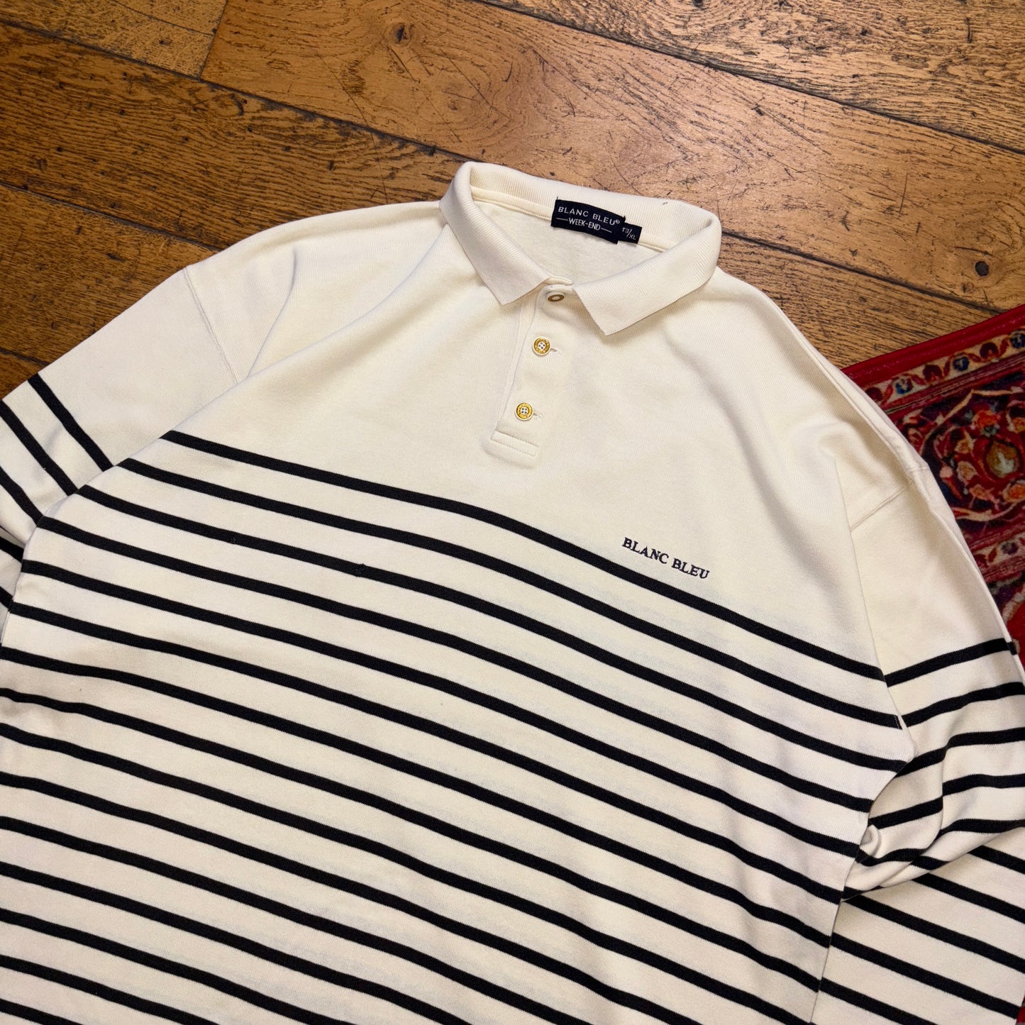 Vintage Cream Navy Stripe Rugby Polo Shirt - XL