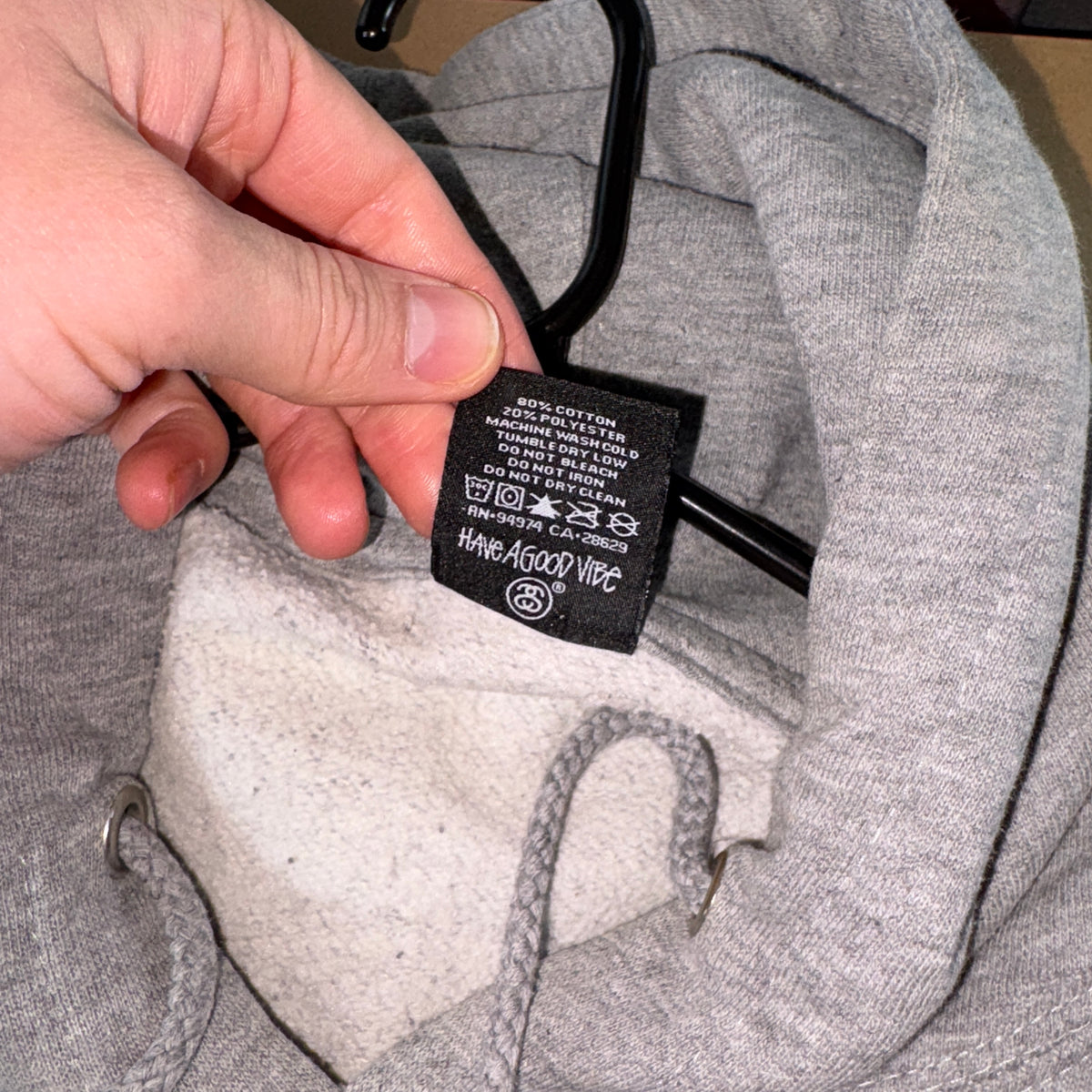 Stussy Stock Logo Grey Hoodie Sweatshirt - M