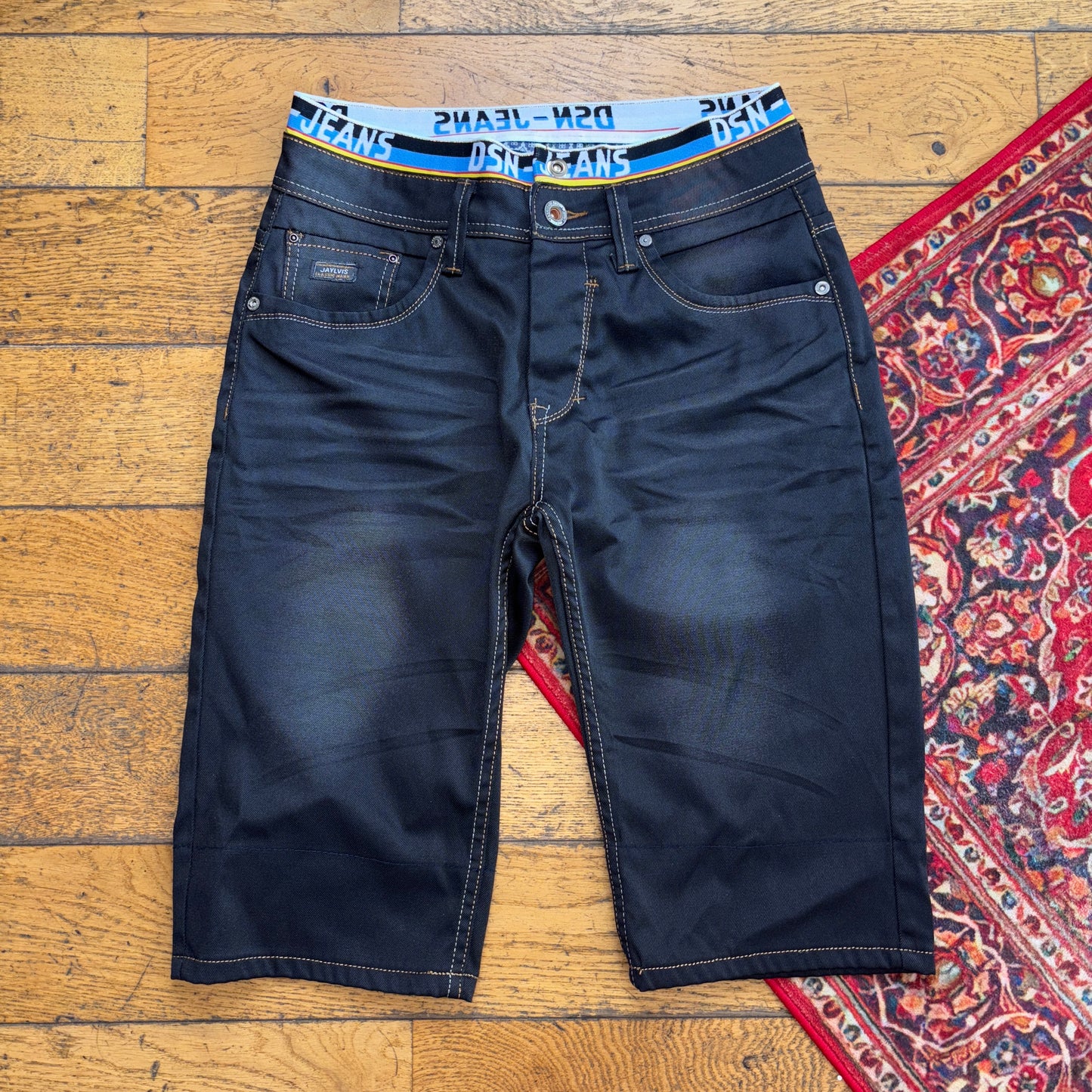 Vintage Embroidered Hip Hop Black Shorts Jorts - 33