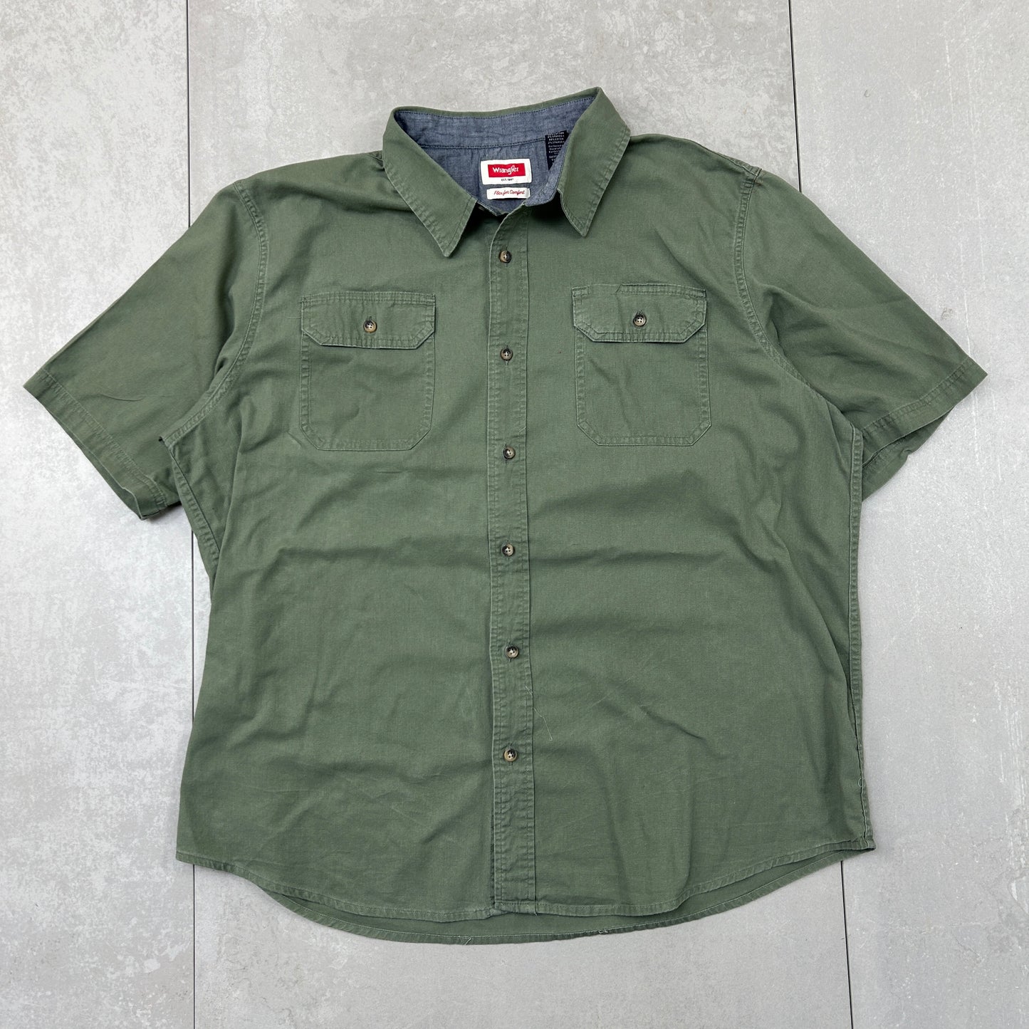 Vintage Wrangler Green Short Sleeve Workwear Shirt - XL