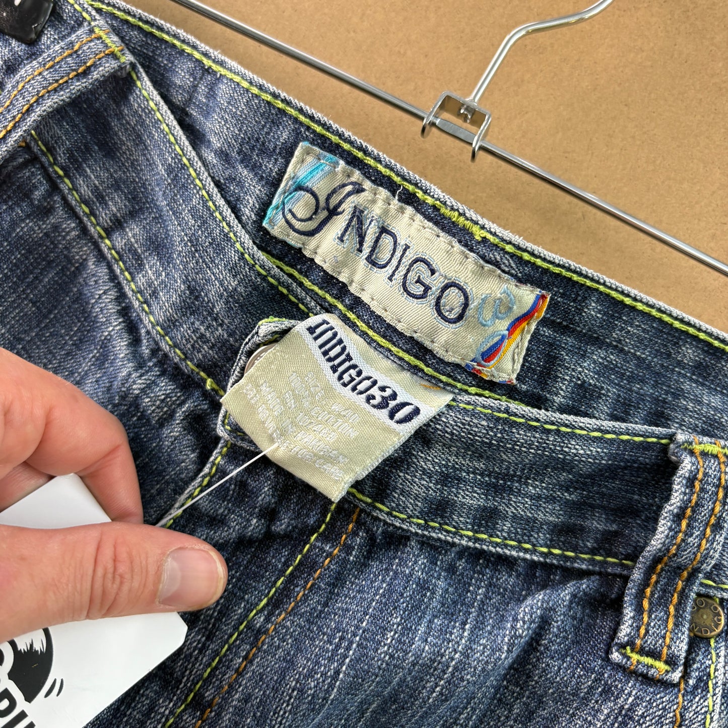 Vintage Indigo 30 Blue Embroidered Y2K Hip Hop Baggy Jeans Shorts Jorts - 40