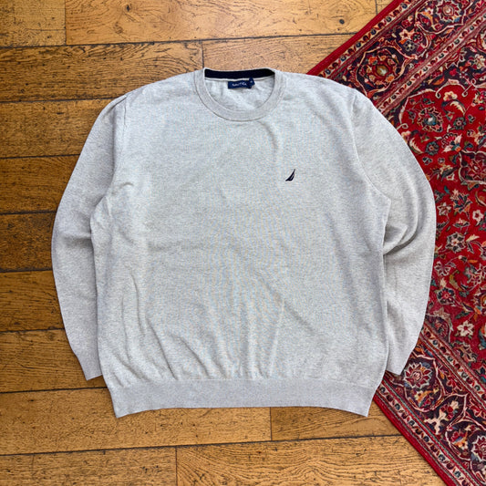 Vintage Nautica Grey Embroidered Knit Jumper - 2XL