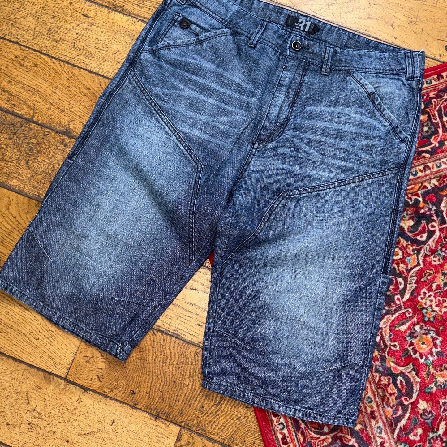 Vintage Embroidered Hip Hop Blue Shorts Jorts - 36
