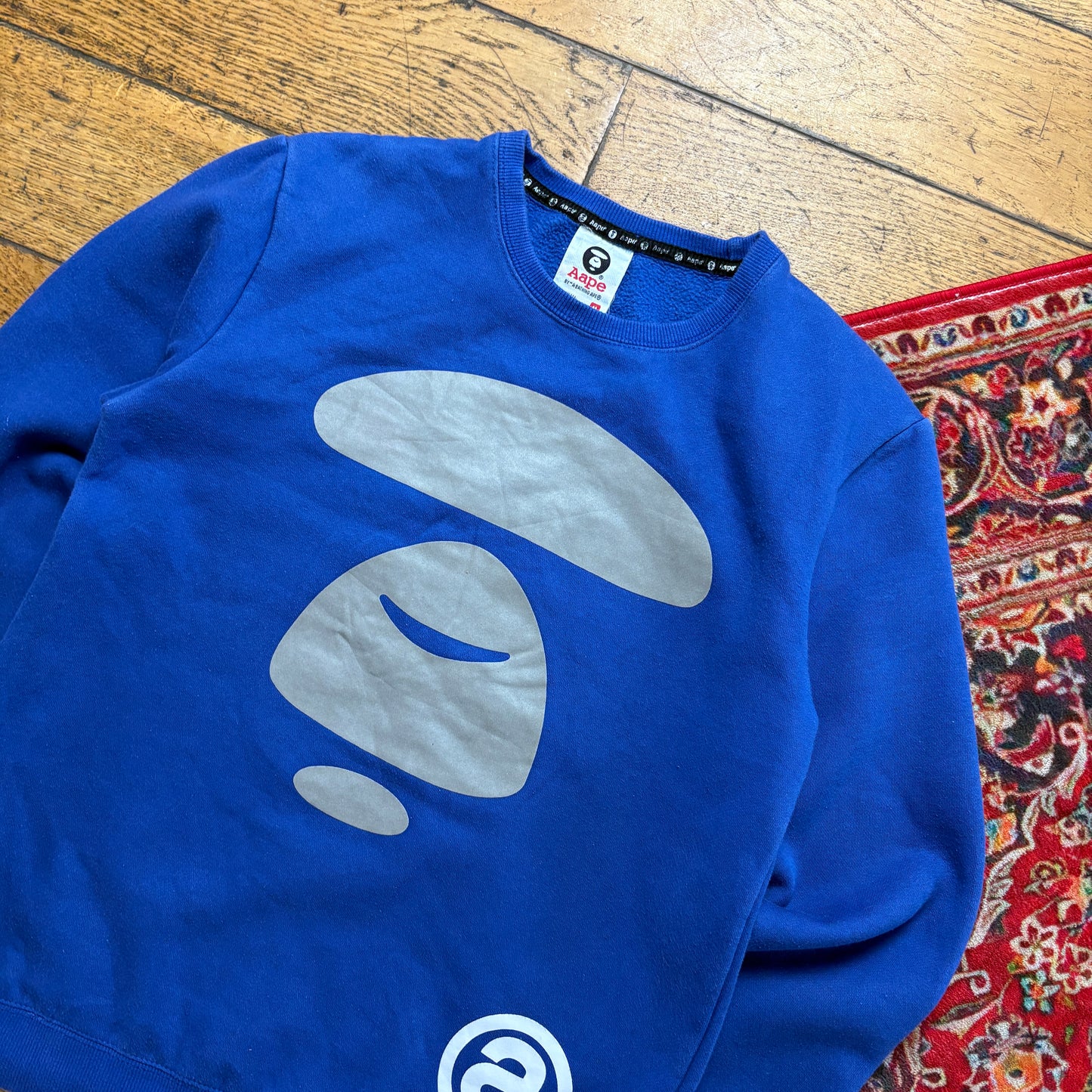 Vintage Bape Bathing Ape Blue Aape Sweatshirt - XS