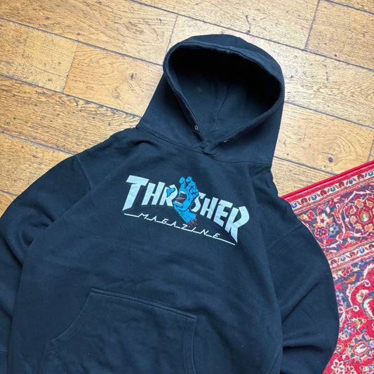 Vintage Thrasher X Santa Cruz Black Skate Hoodie Sweatshirt - XL