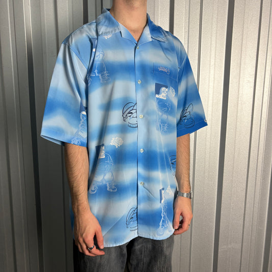Southpole Blue 00s Y2K Hip Hop Hawaiian Embroidered Shirt - XL