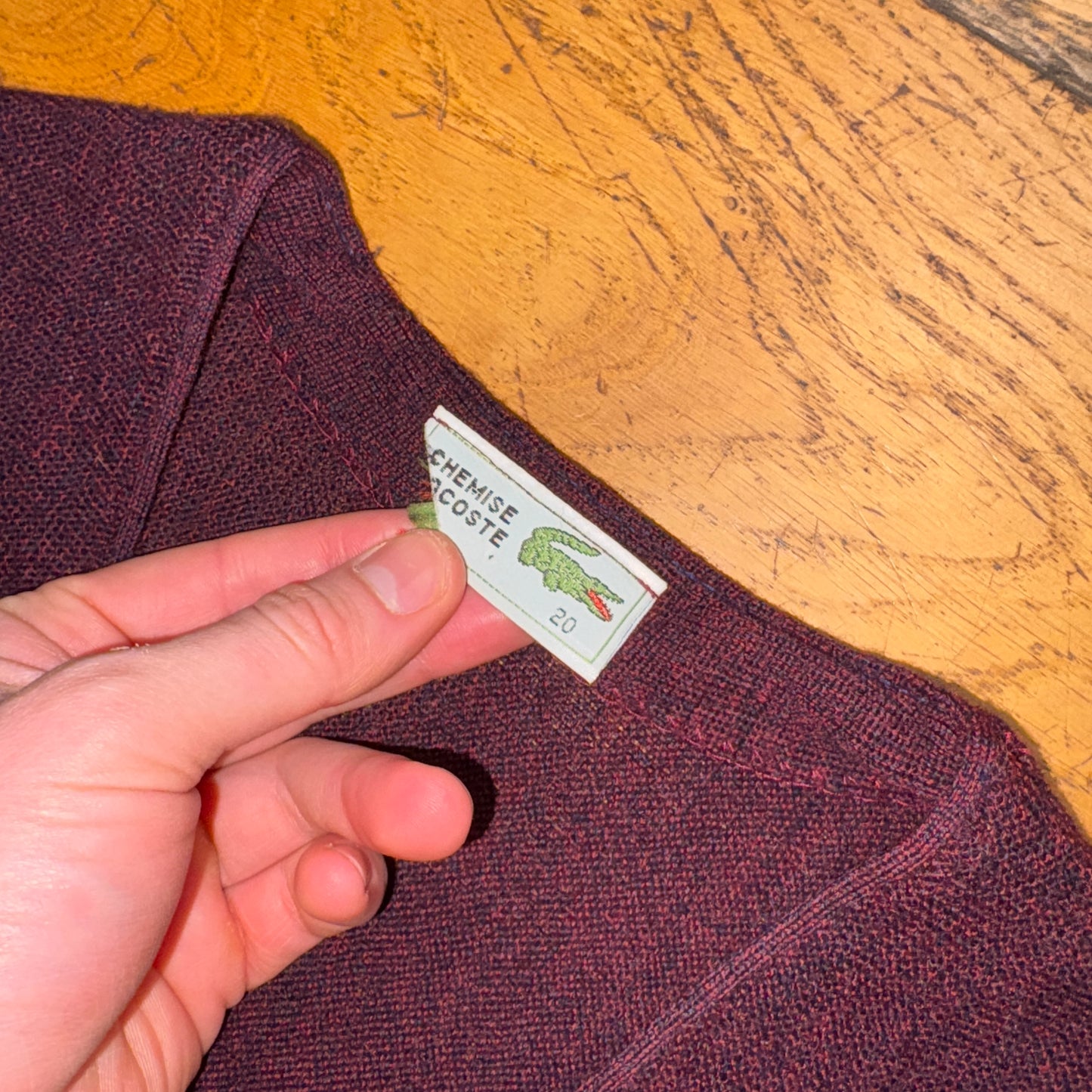 Vintage Chemise Lacoste Burgundy Wool Knit Jumper - L