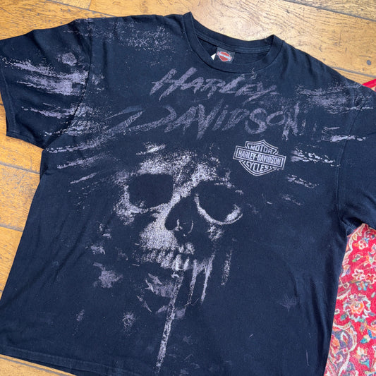 Vintage Harley Davidson Black Skull Graphic T-Shirt - 2XL
