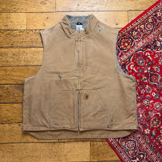 Vintage Carhartt Brown Sherpa Lined Gilet Vest Workwear Jacket - 3XL