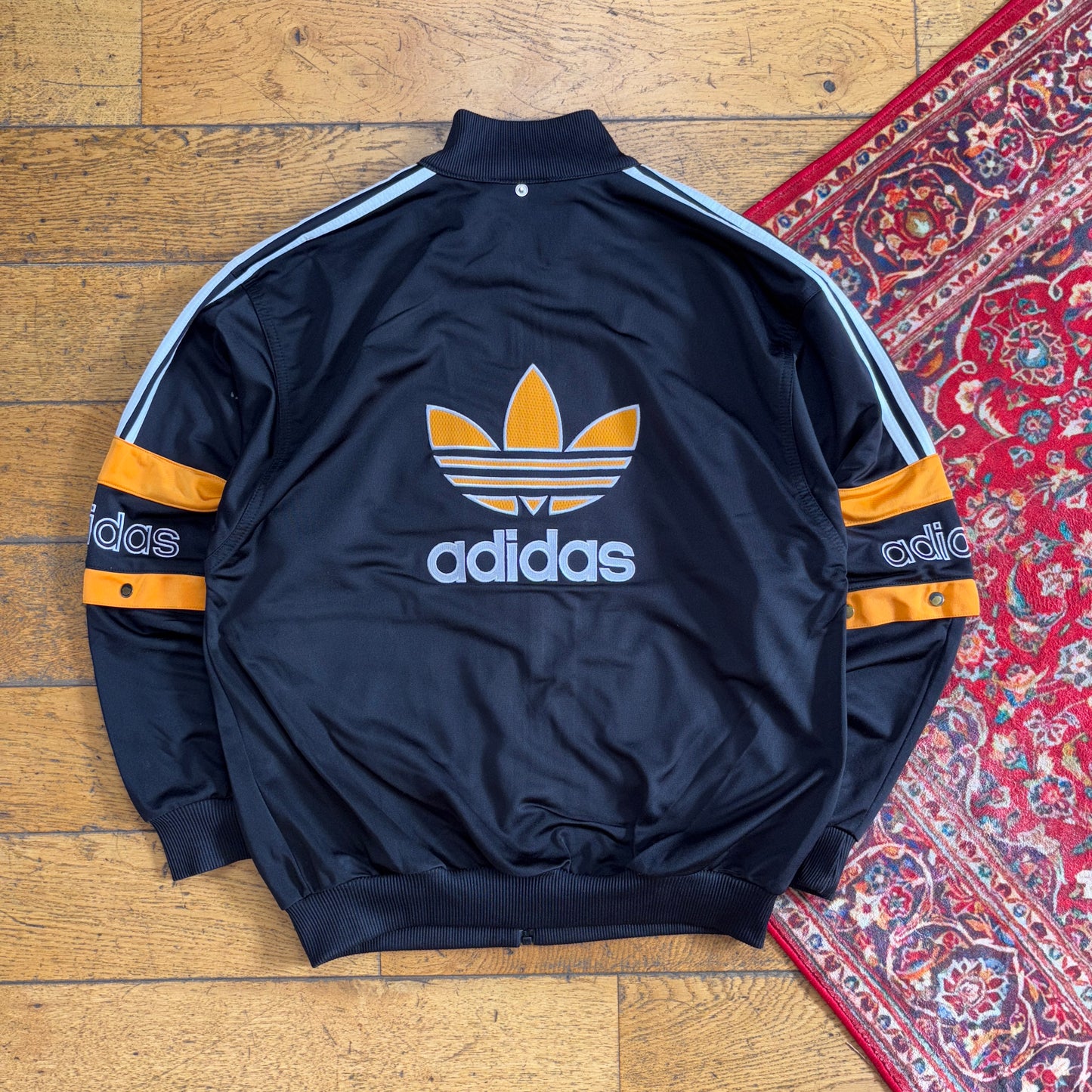 Vintage Adidas Black Orange 90s Tracksuit Track Shell Windbreaker Jacket - M