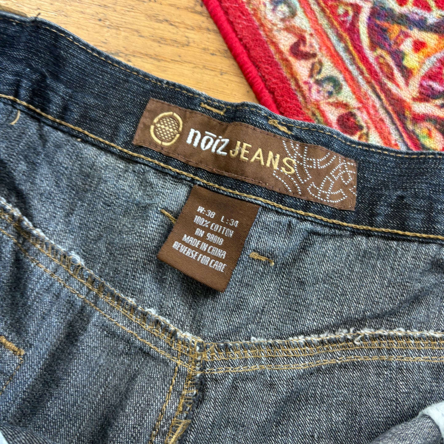 Vintage Noiz Jeans Navy Blue Embroidered Y2K Hip Hop Baggy Jeans - 38