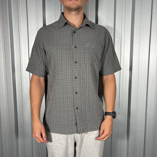 Quiksilver Grey Check Plaid Short Sleeve Shirt - S