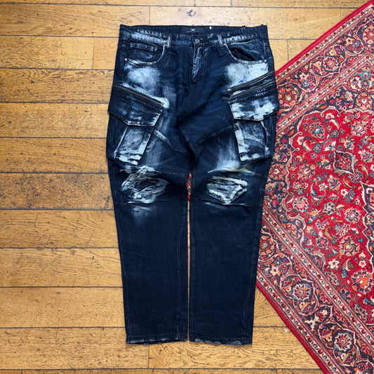 Vintage Navy Embroidered Y2K Hip Hop Slim Jeans - 42L