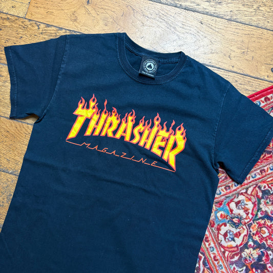 Vintage Thrasher Flames Black Skate Graphic T-Shirt - XS