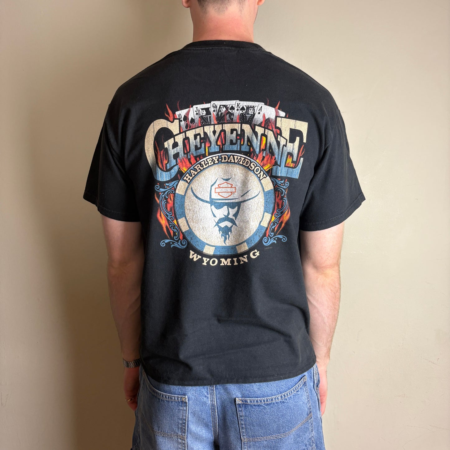 Vintage Harley Davidson Black Skull Poker Boxy Gambling Graphic T-Shirt - S