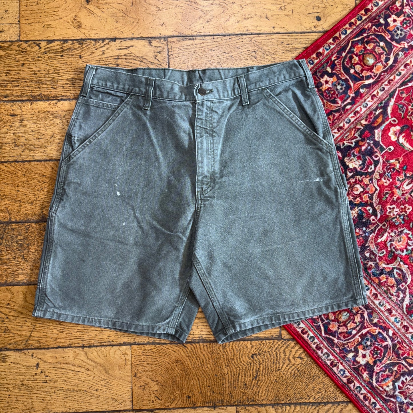 Vintage Carhartt Green Khaki Workwear Baggy Carpenter Shorts - 36