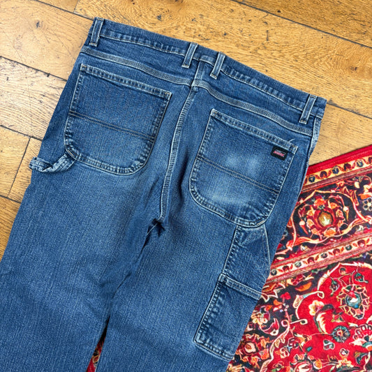 Vintage Dickies Workwear Carpenter Baggy Blue Trousers - 36