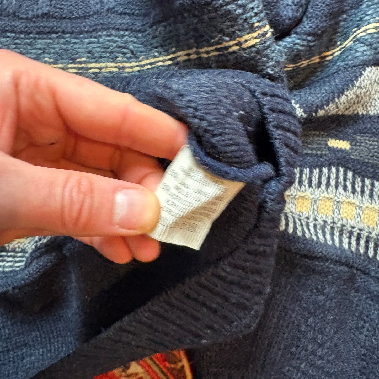 Vintage Navy Pattern Wool Chunky Knit Cardigan Jumper - XL