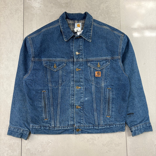 Vintage Carhartt Blue Denim Detroit Trucker Workwear Jacket - L